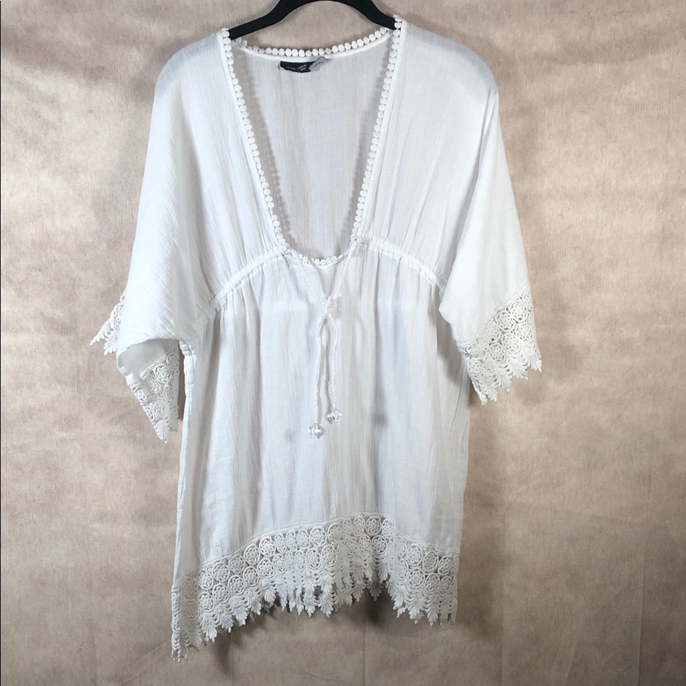 White Lace Trim Swim Coverup